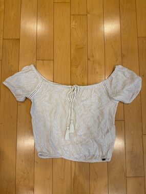 Superdry White Eyelet Tie-Front Off-Shoulder Peasant Top